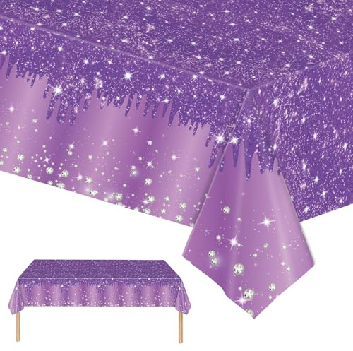 Mienocol 2 st lila bordsduk fest engångsdukar, 137 x 274 cm glänsande glitter diamant lila party rektangulärt matbord skydd för baby shower, bröllop, födelsedag, halloween fest bordsdekor