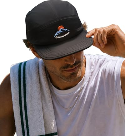 Clakllie Baseball Cap Men's 5 Panel Hat Flat Bill Snapback Hats Casual Quick Dry Caps Camping Style Trucker Hat Flat Brim Hats for Men,DFB3-Black