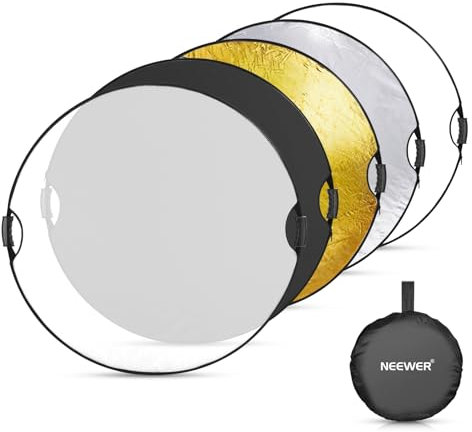 Neewer Reflector de luz de 130 cm con Mango y Rosca de 3/8 Pulgadas, difusor de luz de Disco Plegable 5 en 1 translúcido/Plateado/Dorado/Blanco/Negro para iluminación de fotografía, iluminación