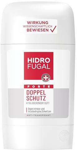 Hidrofugal FORTE DOPPEL SCHUTZ Stick, starker Antitranspirant Schutz gegen stress- und hitzebedingtes Schwitzen, Deodorant ohne Ethylalkohol mit frischem Duft (50 ml)