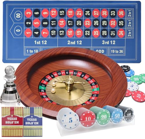 12” Solid Roulette Wheel Set, Roulette Table and Wheel, Casino Games with 12” Solid Wood Roulette Wheel, 47” x 24” Felt Roulette Mat, 100pcs Poker Chips, 2 Decks of Playing Cards, Gambling Games