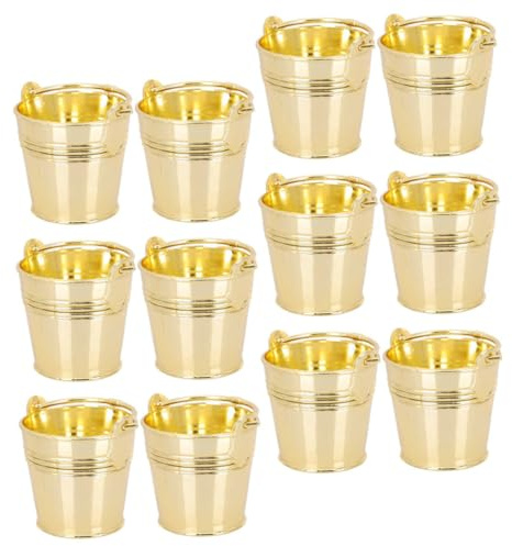 Zerodeko 12pezzi Secchiello Decorativo Plastica Con Manico Per Feste Matrimoni e Compleanni Contenitori Per Caramelle e Snack Colore Dorato Per Decorazioni Festive