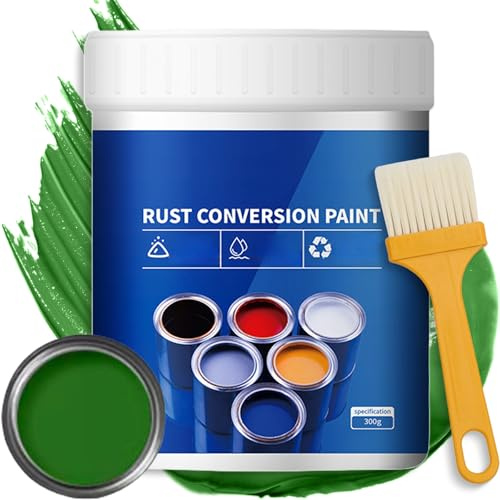 Eowduk Peinture convertisseur de rouille 4 en 1 pour métal, résistant aux intempéries, 300/500 g, avec brosse pour métal, voiture, équipement industriel, pas de mélange nécessaire (vert, 300 g)