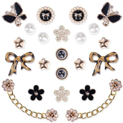 22 Pcs Bling Shoe Charms for Women, Rhinestones Flower Bling Chain Shoes Charms Accessories, Flower Pearl Butterfly Shoe Decoration for Clog Sandals, DIY Shoe Accessories for Party Favor, multicolor