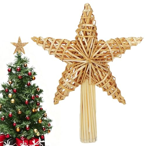 Julgran, stjärnspets, 30,5 x 20 cm stjärna, julgransspets av halm, halmstjärna spets för julgran, julgran, julgransspets, natur halm, trädspets, julgransprydnad spets