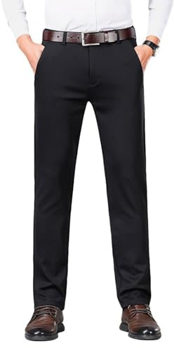 KWISUAWHGA Pantalon De Costume Élastique Pour Hommes Décontracté Taille Haute Droit Ample Jambe D'Affaires De Couleur Unie Avec Poches,Noir,7XL