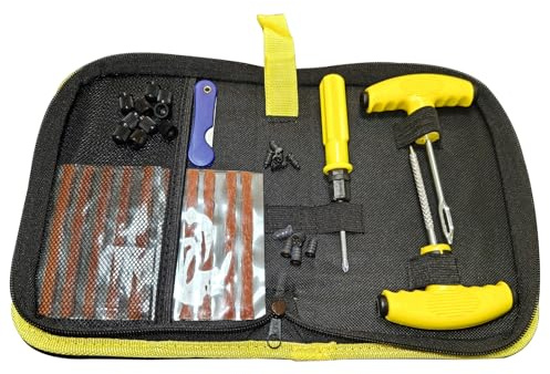 34 Pezzi Kit Riparazione Pneumatici, Kit Riparazione Gomme Portatile per Auto, Kit Tasselli per Gomme Auto, Kit Riparazione Foratura per Auto e Moto con Tasselli in Gomma