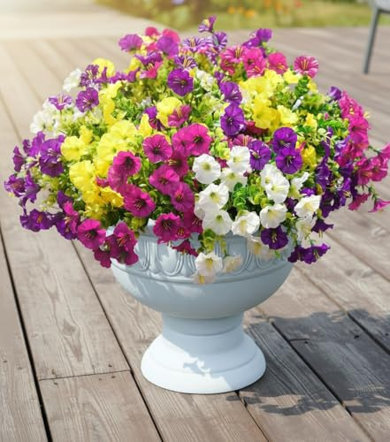 Cekene 8 Pcs Artificial Flowers Outdoor Mixed Colors UV-Resistant Fake Flowers Morning Glory with Stems Realistic Faux Plants for Outside Indoor Home Decor Planters Yard Patio Window DIY Wedding