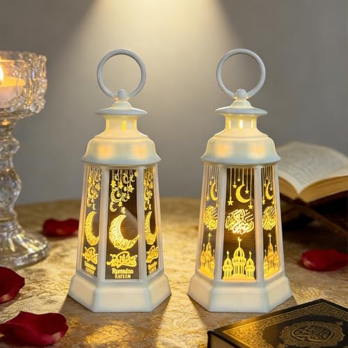 Ramadan-lykta, ADDLIVE 2 stycken ramadan-lampor, ramadan-dekorationslampor, ramadan-dekoration med varmt vitt LED-ljus för fester, hem och present