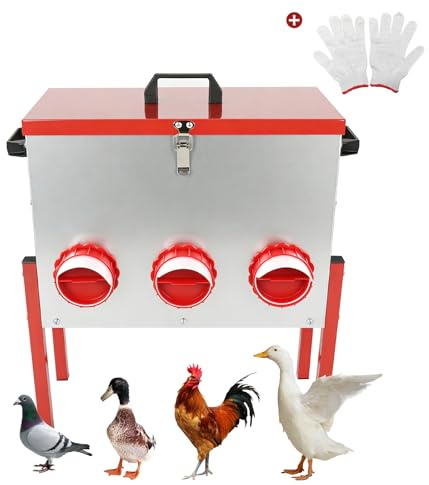 Comedero Automático para Pollos de Gran Capacidad 15 kg (33 lbs), Comedero para Pollos a Prueba de Ratas con 6 Orificios de Alimentación para Cría de Patos/Gansos, para Gallinero