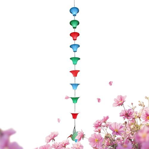 Generico Catena della Pioggia | Prolunga Antiruggine da 1,2 M,con 8 Coppe Design Catene Drenaggio - per Giardino Esterno Gazebo Patio Tetto Copertura Grondaie