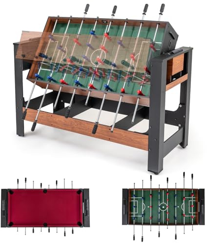 HOMASIS Tavolo da Gioco Multifunzione, Calcio Balilla, Biliardo e Ping Pong, Tavolo da Gioco Pivotante per Famiglia, Sala Giochi e Feste (2 in 1, 138 x 61 x 84 cm)