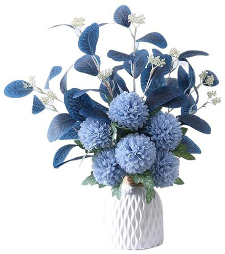 Garrrdenfurni Hortensia konstgjorda blommor 18,5 tum mörkblå hortensior med löv lågt underhåll silke fuskpäls hortensia blommor för dekoration bröllop och mer