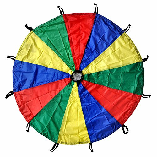 GSi Kids Play Parachute Rainbow Parachute Toy Tent Game for Children Gymnastic Cooperative Play and Outdoor Playground Activities (12 Feet)