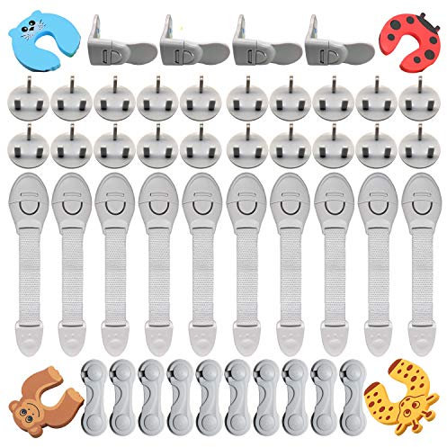 XinPei Baby Proofing Kit (48 Pcs) -20 Socket Covers + 10 X Cabinet Locks + 10 X Cupboard Locks + 4 X Rectangular Locks + 4 X Foam Door Stoppers