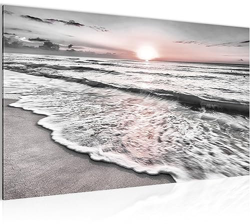 Runa Art Quadro Tramonto Spiaggia Moderni Murale - Made in Germany - Paesaggio Grigio Rosa Soggiorno 023714b