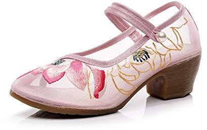 TIANRUI CORONA Lotus Ricamo Tacco Alto Tacco Spessore Estate Antico Hollow Out Garza Ricamato Scarpe Sandali Donna, Rosa (rosa), 37 EU
