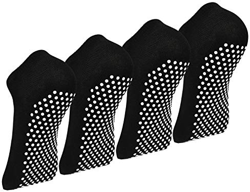 HYCLES Yoga Socken Anti-Rutsch Socken - 4 Paar Pilate Trampolin Ballett Socken for Damen Herren Schwarz*4 44-46