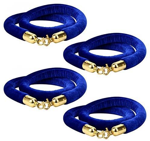 FVIEXE 4 Pack Blue Velvet Stanchion Rope, 5ft Velvet Ropes Stanchion Ropes with Gold Clasps, Crowd Control Rope Queue Safety Sarriers Stanchion Post Rope for Party Event and Red Carpet