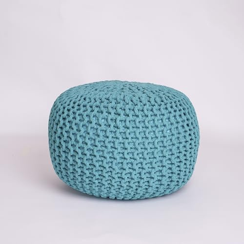 EXQUIZIT HOME Pouf poggiapiedi rotondo lavorato a maglia, grande, 100% cotone, lavorato a mano, con imbottitura in perle di polistirolo, poggiapiedi morbido e confortevole, seduta occasionale, 50 cm