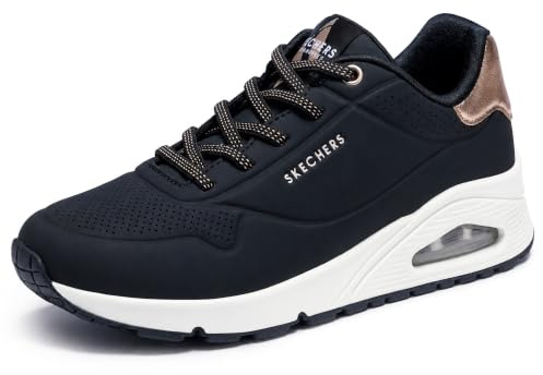 Skechers Women's Uno Shimmer Away Trainer, Black/White, 3.5 UK