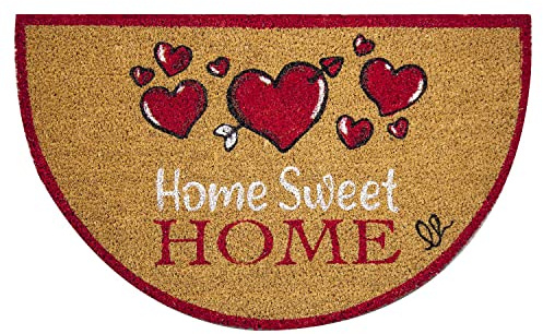 OLIVO.shop FANTASY 9 - Zerbino cocco colorato a mezzaluna, Zerbino Ingresso Esterno in Cocco, Tappetino Antiscivolo Colorato 40x65 cm Mezzaluna (LOVE)