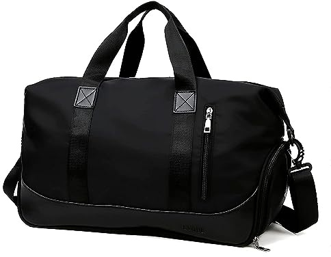 Bolsa de Viaje 35L Bolsa de Deporte Impermeable, Bolsa de Fin de Semana con Compartimento Zapatos Hombre Mujer, Bolsa de Transporte Bolsa de Equipaje, Bolsa de Noche Bolsa de Gimnasia Yoga (Negro)