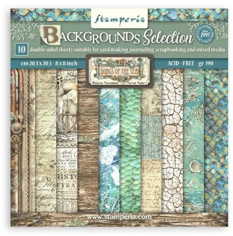 Stamperia, Songs of the Sea Backgrounds 8x8 Inch Paper Pack