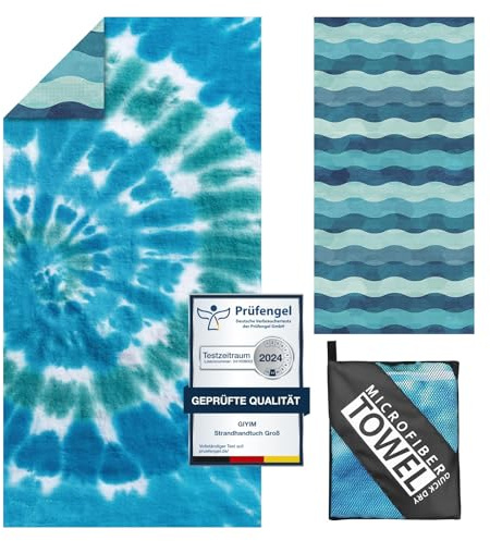 Giyim Large Beach Towel - 180 x 100 cm Microfibre Beach Towel with Bag, Absorbent and Quick Drying Beach Towels, Soft & Lightweight Beach Towel for Beach, Swimming (Swirls)