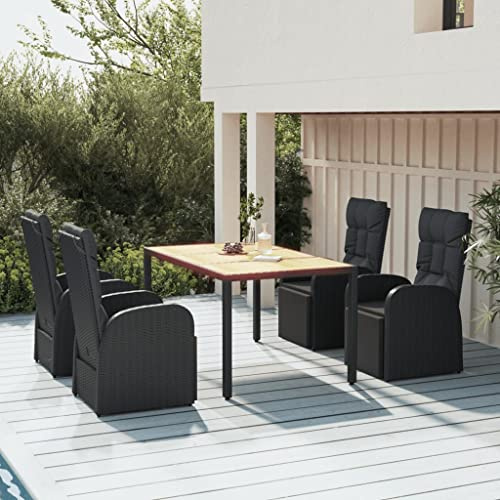 KTHLBRH Set di mobili da giardino per terrazze, mobili da balcone, set da pranzo da giardino, in polyrattan e legno massiccio di acacia, colore nero, 5 pezzi