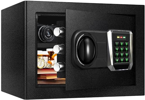 Fireproof Waterproof Safe Box for Home Use,1.3 Cu Ft Small Personal Security Lock Box with LED Sensor Light & Emergency Type-C External Charge for Money Jewelry Documents