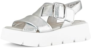 Gabor Damen Plateausandalen, Frauen Sandalen,Dicke Sohle,bequem,Sommerschuhe,Freizeitschuhe,offene Schuhe,Silber (Weiss),35.5 EU / 3 UK