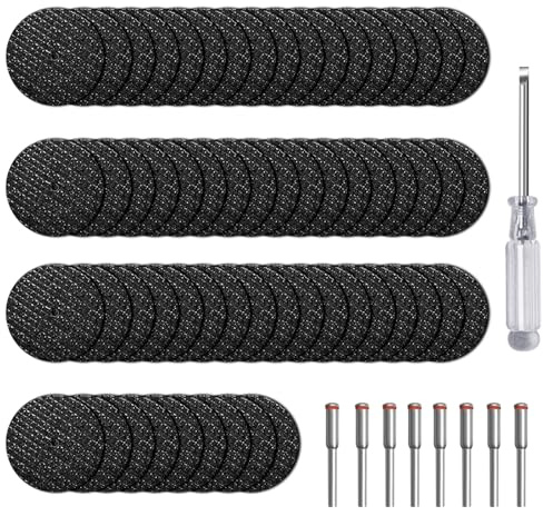 60pcs Rotary Tool Cut Off Wheels 1-1/4'' Fiberglass Reinforced Cutting Wheel Discs with 8Pcs 402 Mandrels Dremel Rotary Tool Accessories for Metal Cutting
