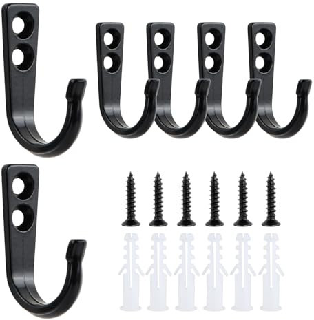 YILANJIN Lot de 6 crochets muraux robustes en métal J - Noir - Acier inoxydable - 100 % acier inoxydable - Support mural minimaliste et fonctionnel - Pour manteau, serviette, sac à dos, clé, intérieur