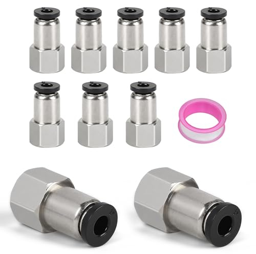 EFUTURETIME 10 x pneumatiska kontakter 4 mm pneumatiska kontakter G1/8 BSP innergänga, PCF4-01 pneumatisk slangadapter med teflonband för luftslang