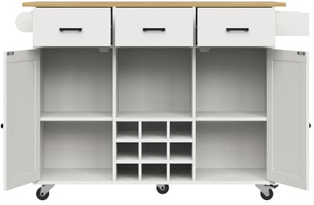 Carro de cocina, carrito de cocina, carrito de comedor extraíble con encimera, toallero y estante para especias, divisores ajustables, armario de buffet, armarios de cocina, mesa con vetas de madera