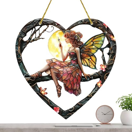 Acchiappasole Fata Decorativa - Lavoretto Fatato Da Appendere, Ciondolo Finestra In Acrilico Colorato | Decorazione Per Finestra Con Fata Stilizzata, Ciondolo Appendibile Finestra Estiva, Ornamento Fa
