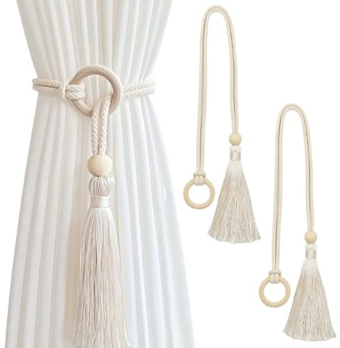 Fermatende Per Tenda Circolare, 2 Pezzi Fermatende Corda Fermatenda Tenda In Cotone Naturale, Corda Per Tende Con Fermatenda Fatti A Mano, Cordini Per Tenda Trasparenti E Oscuranti In Corda
