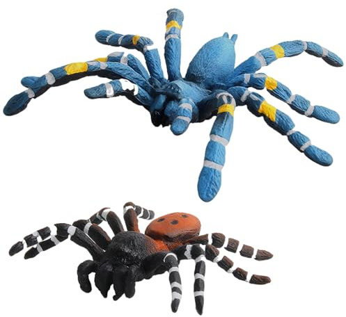YUZHEDM 2 Piezas Araña Halloween, Incluye Azules y Rojas, Arañas Plastico Pequeñas, Articulos de Broma, Animales de Juguete, Ideal para Decoración de Halloween, Decoración de Casas Embrujadas, Bromas