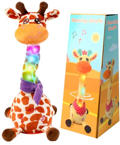 Sprechender Giraffe Spielzeug, Tanzender Giraffe Plüschtier mit Lautstärkeregler Funktion, Singender Giraffe Spielzeug für Baby Ermutigen Sprachspielzeug, Geburtstagsgeschenke für Jungen Mädchen