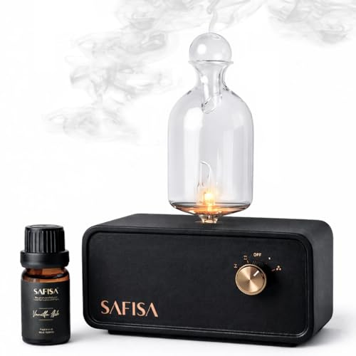 SAFISA Waterless Essential Oil Diffuser, Nebulizing Cold Air Scent Diffuser for Home, 700 Sq. Ft., Portable Glass Waterless Diffuser for Large Room, Cordless Rechargeable, Smart, Hotel-Style