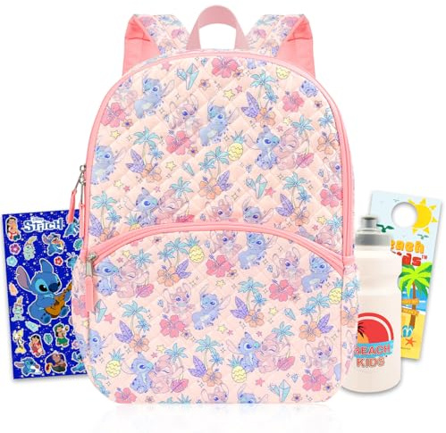 Stitch & Angel Backpack for School Bundle w/ 16 Deluxe Bookbag for Kids