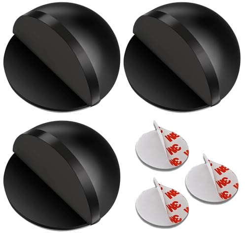 3 Pcs Black Door Stop, Self-Adhesive Floor Door Stoppers Oval Stainless Steel Door Stop Floor Mounted Half Moon Wall Protector Polished Doorstop with Glues for Hard Floor Glass Door