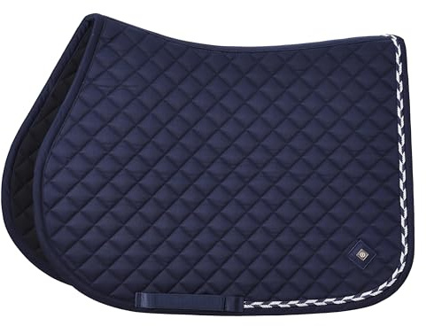 Imperial Riding IRH Basic Cotton VS Tapis de Selle Polyvalent avec surpiqûre en Losanges, Passepoil pailleté et Logo en métal, Bleu Marine, Poney