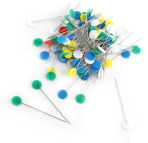 100pcs tête de Fleur Broches en Acier Inoxydable à Coudre Patchwork Aiguille Multicolore Position Fixe piquage Outil de Bricolage Accessoires pour la Couture (Flower 1)
