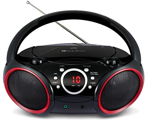 SINGING WOOD Bärbar Gueray Wall CD-spelare Inbyggd HiFi-högtalare Bluetooth FM-radio hem USB-ljud MP3-spelare