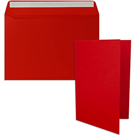 10x Faltkarten-Set DIN A5 14,8 x 21 cm in Rot mit Briefumschlägen DIN C5 Haftklebung - für große Einladungen und Karten zum Geburtstag oder Hochzeit