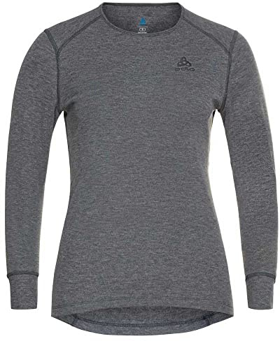 Odlo Thermounterwäsche für Damen Active Warm | Odlo Steel Grey meliert | Größe XL | Langarm-Thermoshirt | Warme Skiunterwäsche