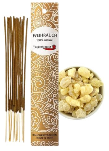 Weihrauch AUROSHIKHA Indische Räucherstäbchen 100% natürlich ohne Chemie aus hochwertigen Ölen und Holz-Pulver Traditionelles Indisches Räucherwerk für Meditation, Raumreinigung, Entspannung