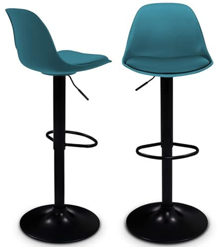 IDMarket - Juego de 2 taburetes de bar Karl Design azul pato pie negro